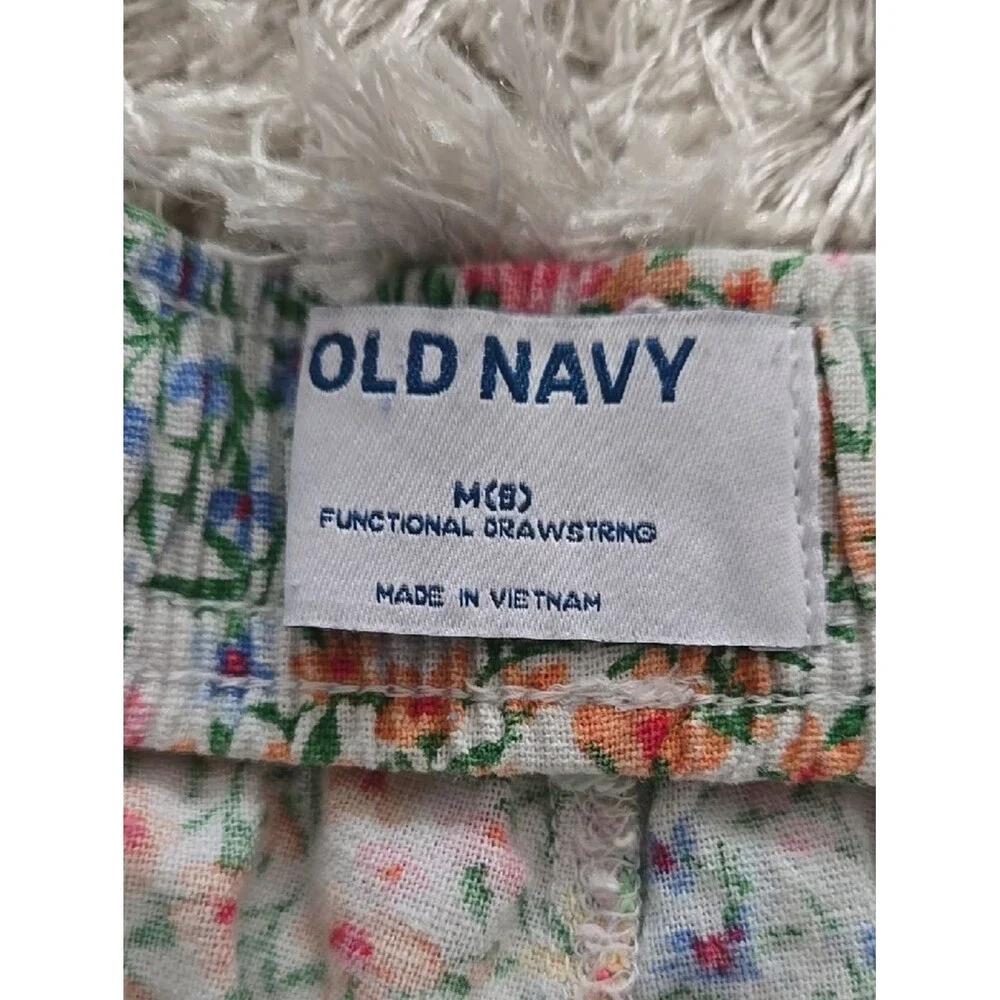 Old Navy Girls Floral Summer Shorts Medium Size 8 Pockets Drawstring Linen Blend